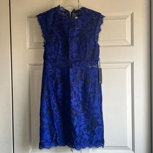NWT blue lace & black leather dress